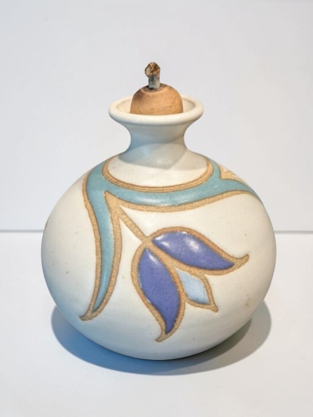 Vintage Marcy Mayforth Handmade Art Pottery Oil Lamp / Bud Vase Vermont Pottery